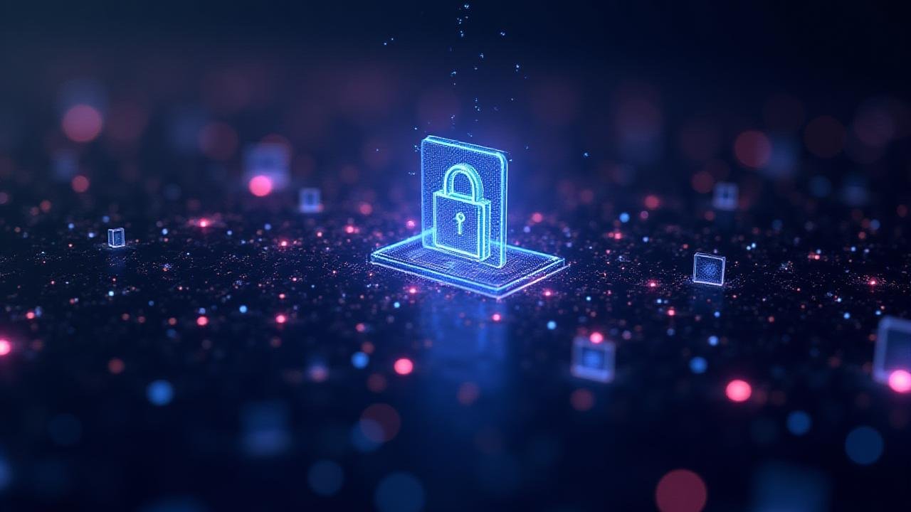 Abstract visual representing data encryption and digital privacy with network lines and glowing nodes